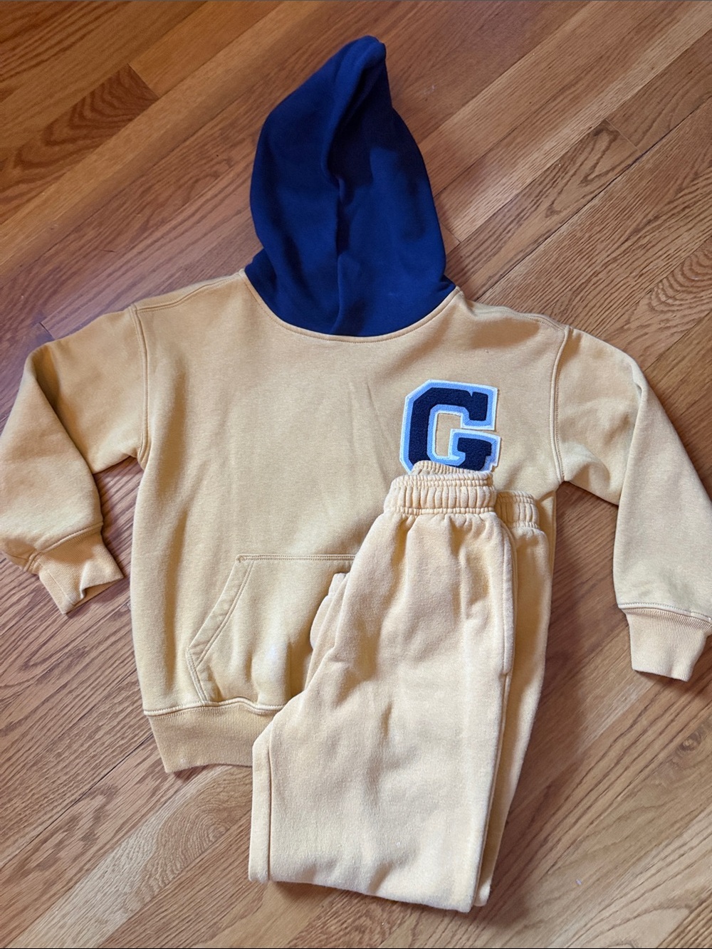 GAP Pale Mustard Campus Sweatshirt & Navy Hood Joggers Set
